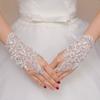 Elegant Beaded Lace Satin Short Bridal Gloves  Fingerless Wedding Gloves White Ivory Wedding Accessories Veu De Noiva