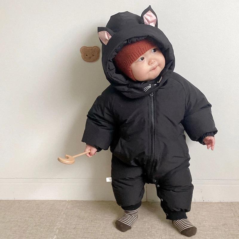 Baby Boy Girl Jumpsuit Winter Cute Cartoon Hooded Bodysuits Infants Solid Thick Warm Kids Clothes Girls Costumes