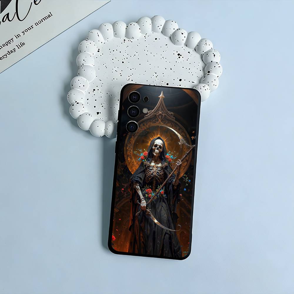 

S-Santa -M-Muerte P-print Phone Case For Samsung S25,S24,S21,S22,S23,S30,Ultra,S20,Plus,Fe,Lite,Black Soft Silicone Samsung S21fe