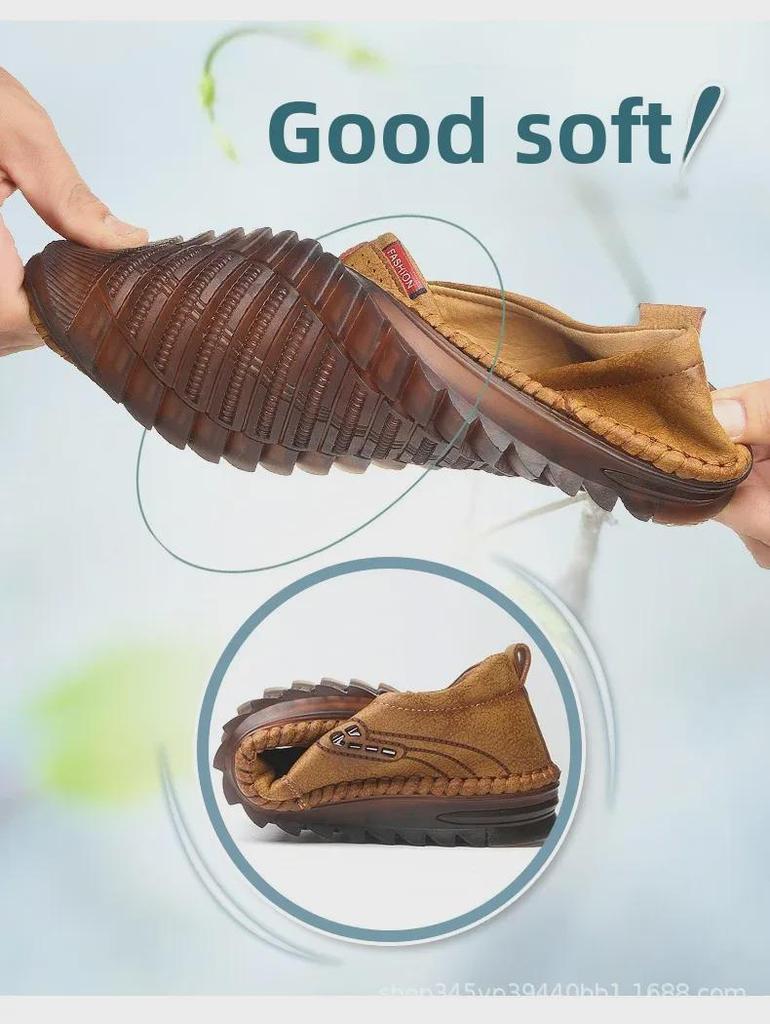 Men's 2025 Four Seasons Soft Leather Slip-On Loafers - Genuine Leather Casual Business Shoes with Soft Soles.