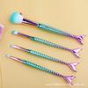 Mermaid 4-Piece Makeup Brush Set with Soft Electroplated Nylon Bristles in a PVC Bag