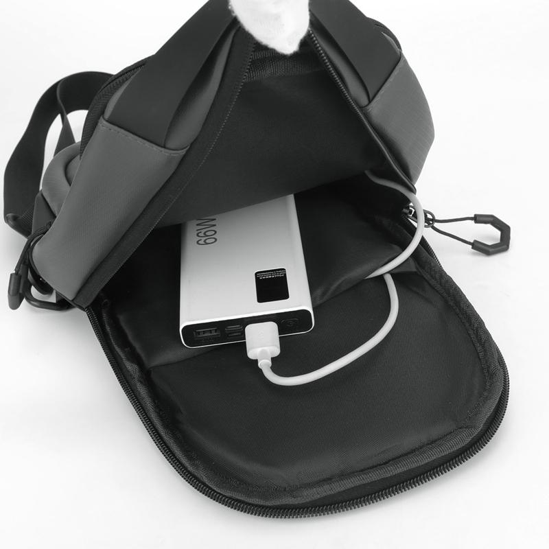 Sporty Men's Waterproof Sling Bag - USB Power Bank Port + Multi-Compartment Chest Pack (Anti-Sweat & Durable Design)