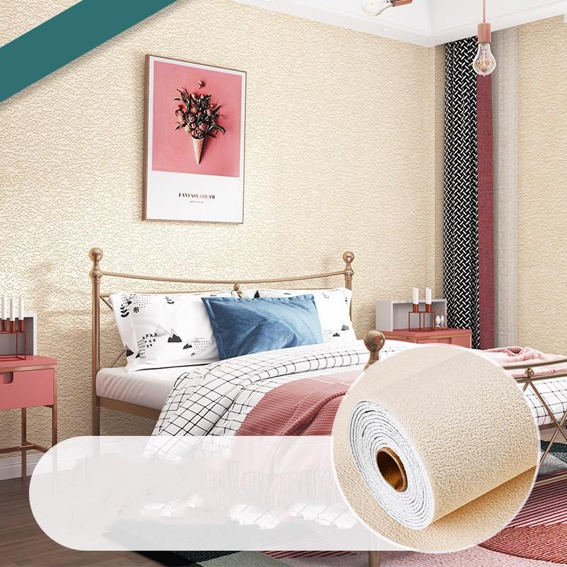 10 Meters / Roll 3D Self-adhesive Thicken Waterproof Wallpaper Linen Textured Pure Color Home Decorative Refurbished Sticker
