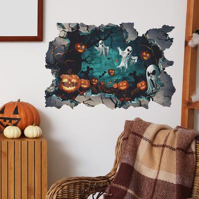 Halloween Broken Wall Ghost Bat Pumpkin Bedroom Living Room Home Decoration Wall Stickers