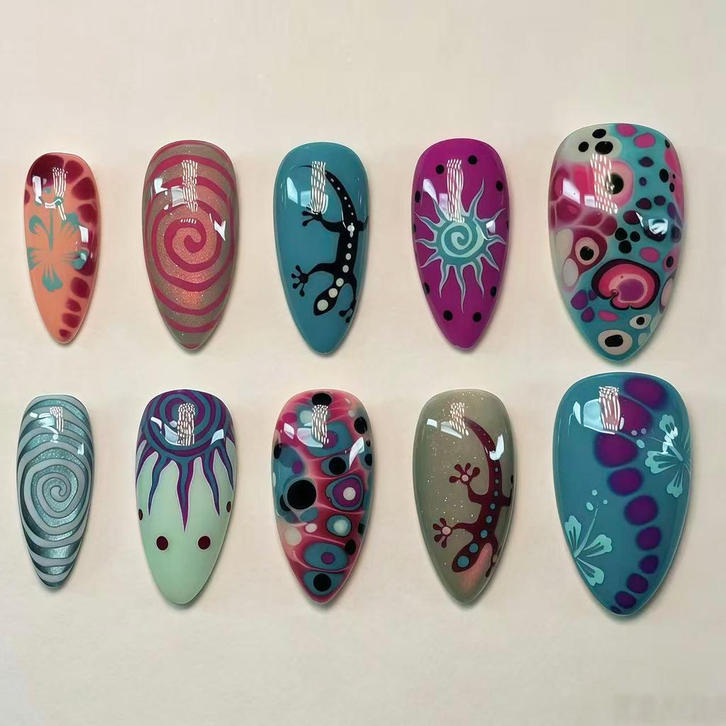 30 stuks kunstnagels spiraalvormig reliëf dopamine-geïnspireerde citroen- en sterontwerpen press-on nagels—Perfect als cadeau voor meisjes