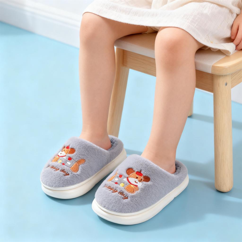 Winter Baby Girls Cute Printed Cotton Slippers Kids Warm Thick Soled Fleece Cotton Slippers Children Indoor Fashion Cotton Shoes