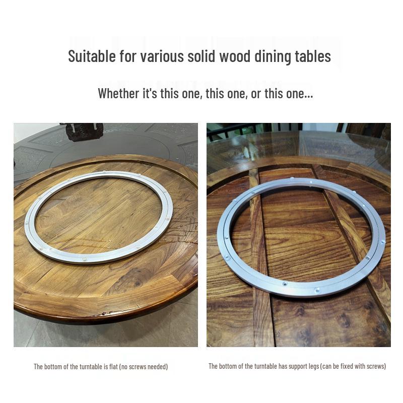 Rotating Round Dining Table with Solid Wood Base and Marble Glass Top