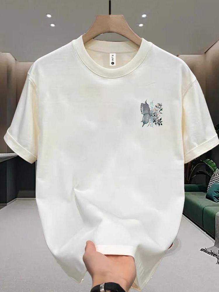 American Stylish Tshirt Butterfly Rose Adult Men Loose Versatile Round Neck 100 Cotton Shortsleeved Cool Comfortable Summer
