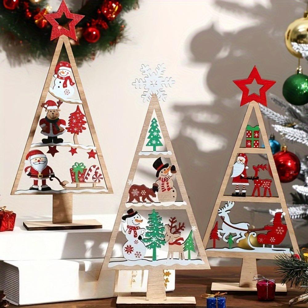 Wooden Christmas Tabletop Sign DIY Xmas Tree With Snowman Santa Pattern Table Ornaments Merry Xmas Decoration For Home New