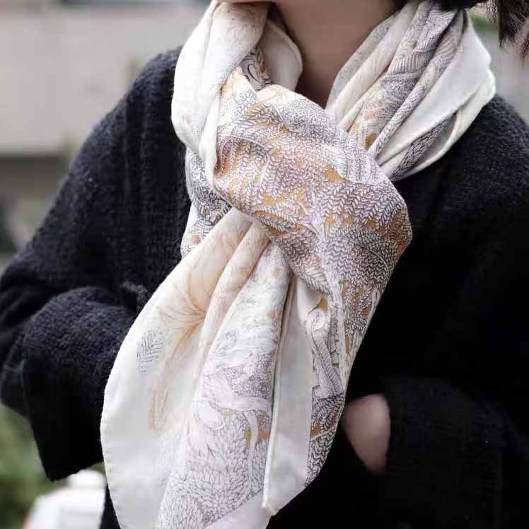 130*130cm 30% Seide +70% Wolle Schal Retro Vintage Luxuriös Weich Stola Groß Warm Winter Wickeltuch für Damen