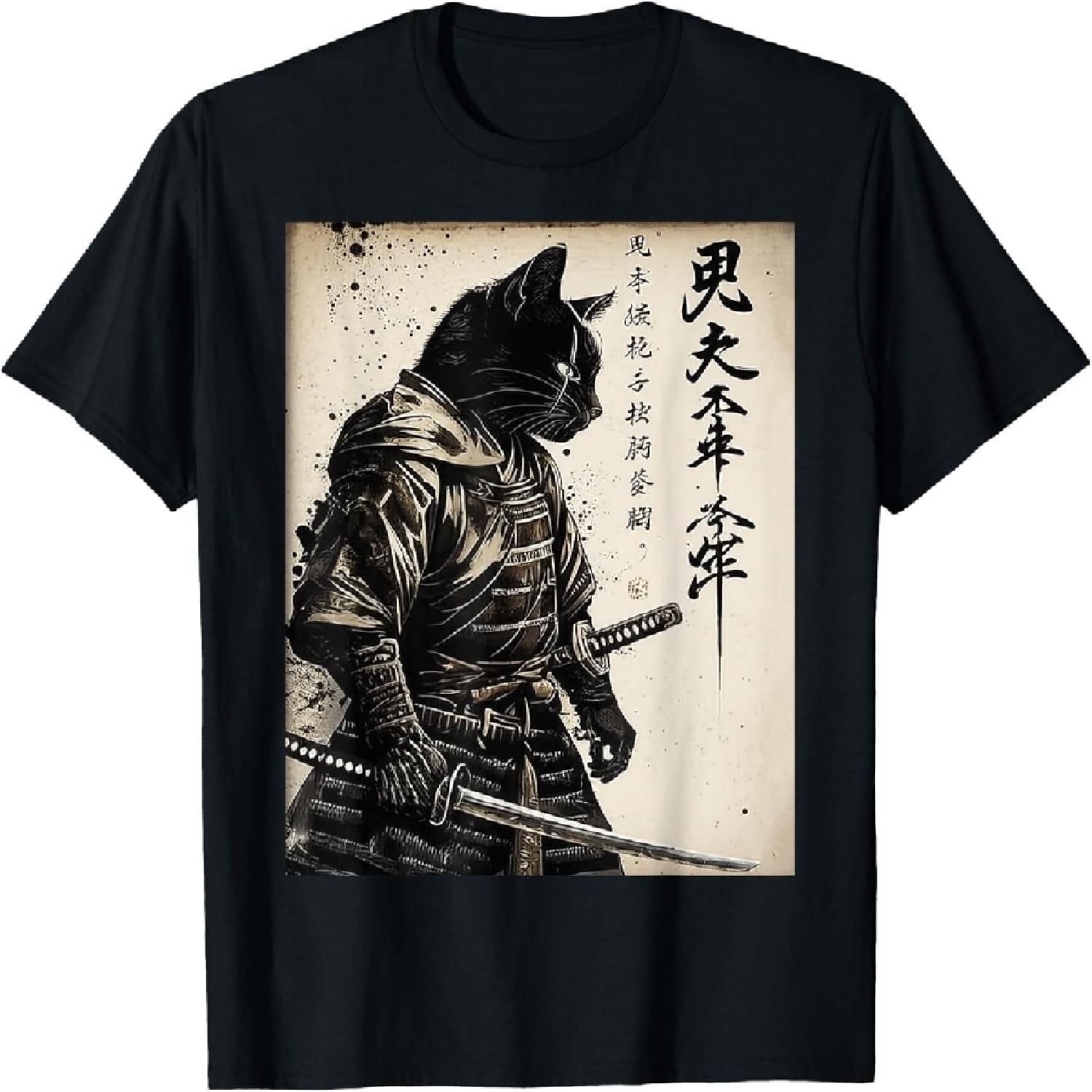 

Samurai Cat Warrior Ukiyo-e Ink Artwork Tee Gift Men Women T-Shirt XXXXXL різнокольоровий