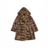 Womens Faux Fur Hooded Coat Long Winter Outerwear Elegant Casual Style With Polyurethane Blend Fabric