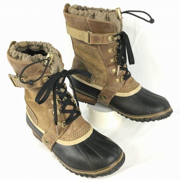 SOREL Genuine Leather Snow Boots Brown Size 23.5 Women’s With Belt(USED)