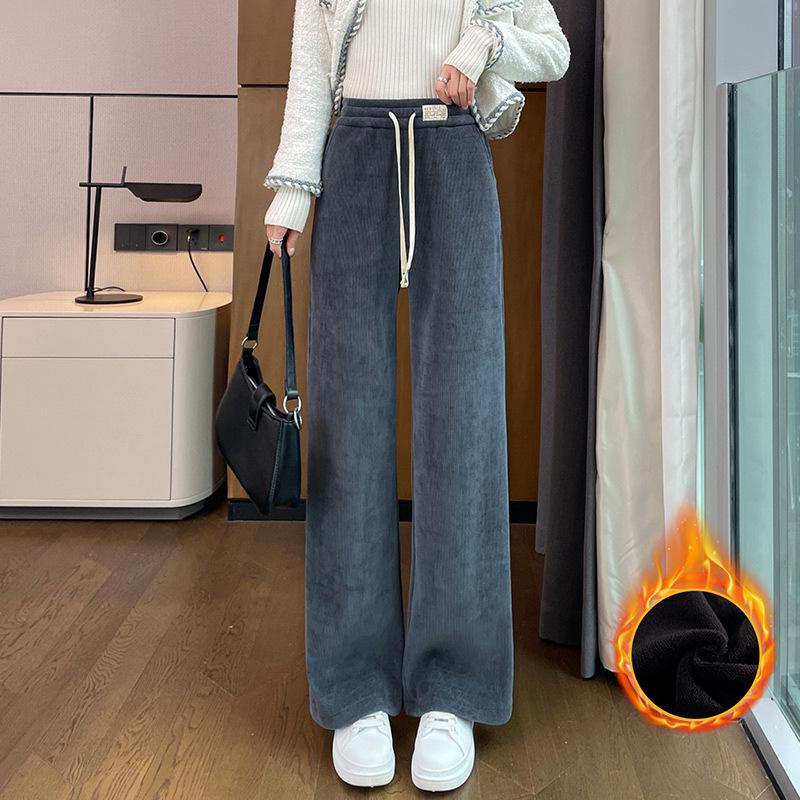 

Женские шениловые брюки широкого кроя 2025: Флисовая подкладка, толстая овечья шерсть, теплый, повседневный осенне-зимний стиль. 2XL (130-145 jin)