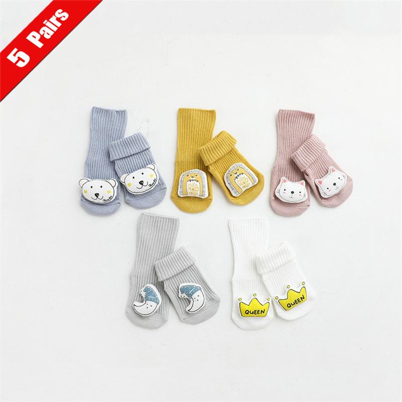 1/5Pairs Newborn Cotton Socks Anti Slip Baby Boy Socks Cartoon Infant Floor Socks For Girls Spring Autumn Baby Accessories 0-2Y