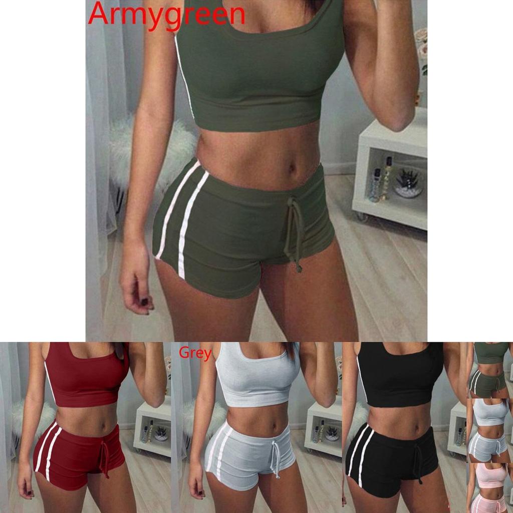 Elegant And Chic Fashion Sexy Women Sports Sets Sleeveless Round Collar Tops And Shorts