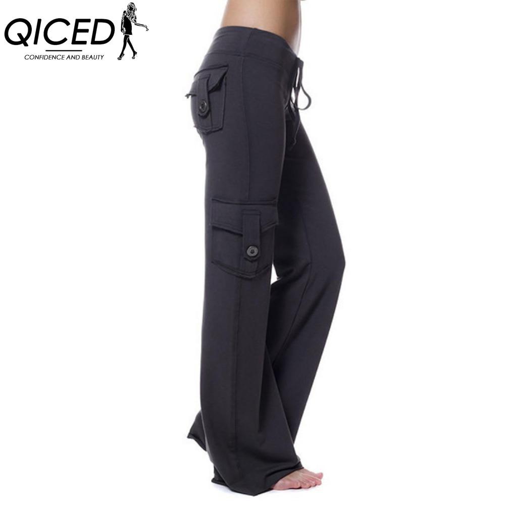 

QICED Женские модные повседневные брюки и капри с принтом однотонного цвета M чёрный