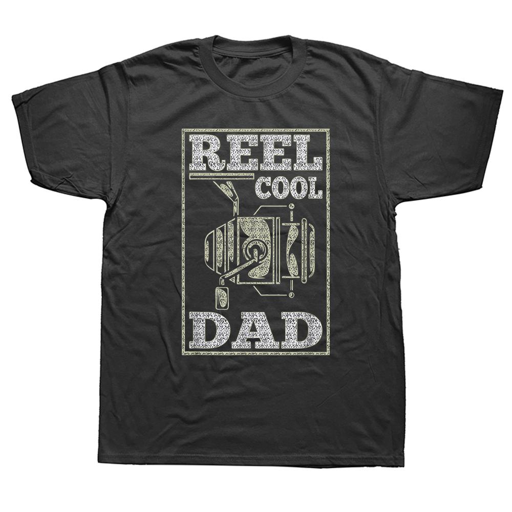 Reel Cool Dad Fishing Daddy Father's Day T-Shirt Short Sleeve Humor Streetwear Tee Loose Fit Clothing for Unisex