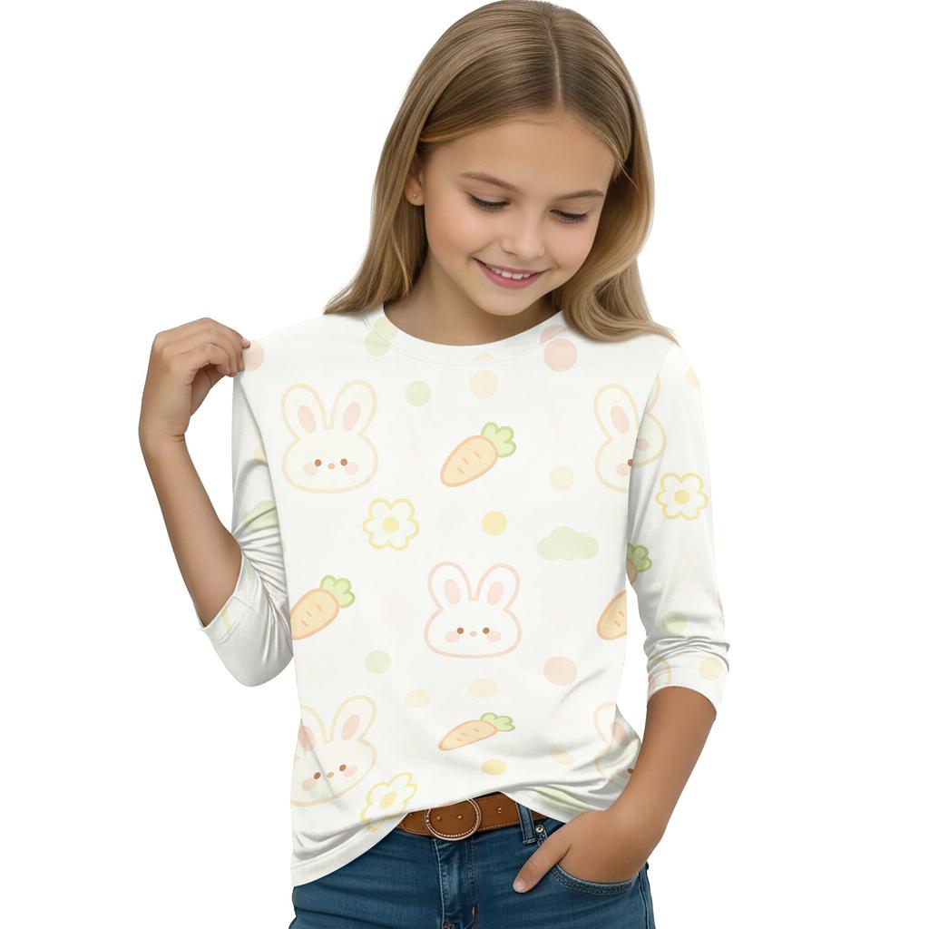 Kids' Casual Round Neck Printed 3/4 Sleeve Top, Back to School