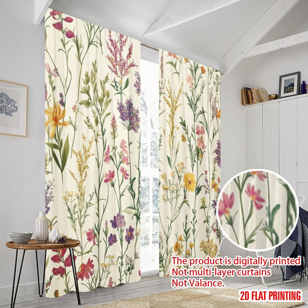 2pcs,2D plane printing Popular Curtain Panels Floral Symphony(3) Polyester (without rod) Versatile All Perfect for Kitchen
