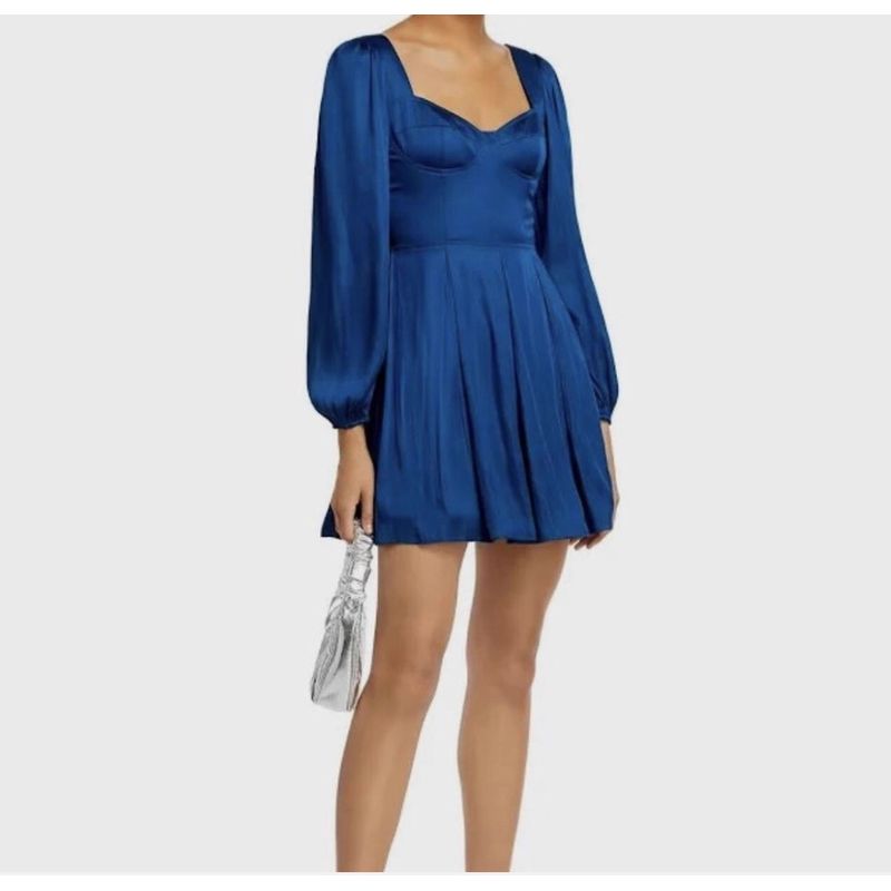 

Export AQ Home Personality Bandage Open Back 2025 New Arrival Lantern Long Sleeve High Quality Smooth Fabric Large Swing Dress Blue X L