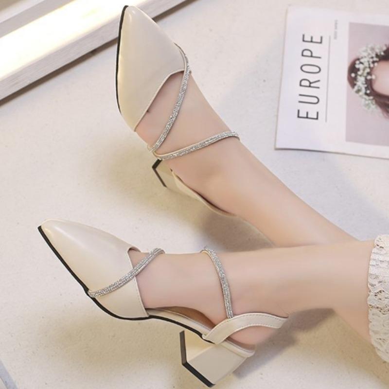 Ladies Baotou Sandals 2025 Summer New Coarse Heel Shoes Diamond Fairy Versatile Skirt Sandals Elegant Fashion Women's Shoes