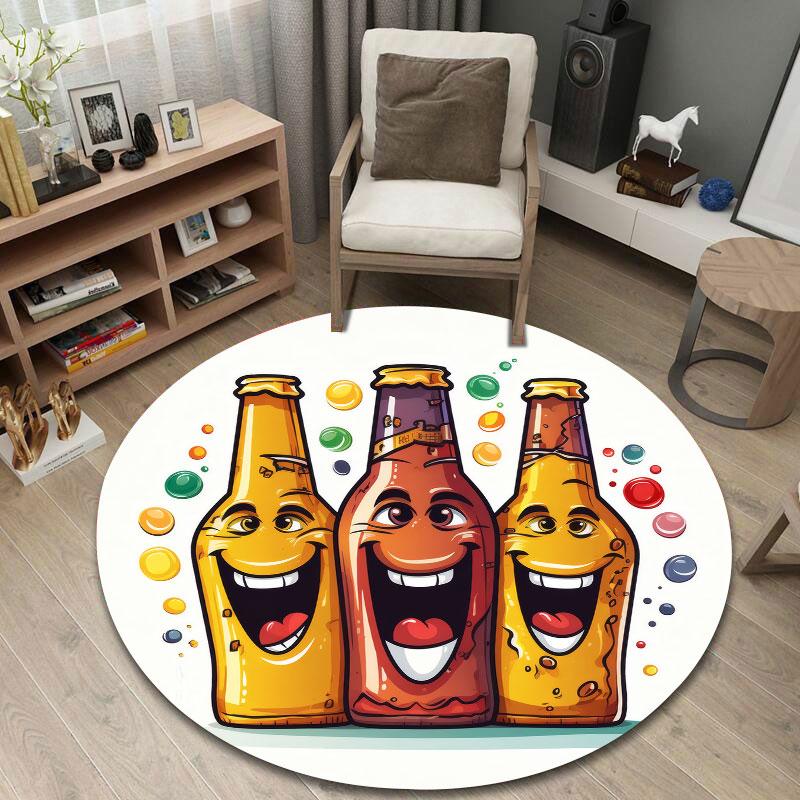 Cozy Round Botanical Multicolor Accent Rug, Non-Slip Floor Mat for Living Room