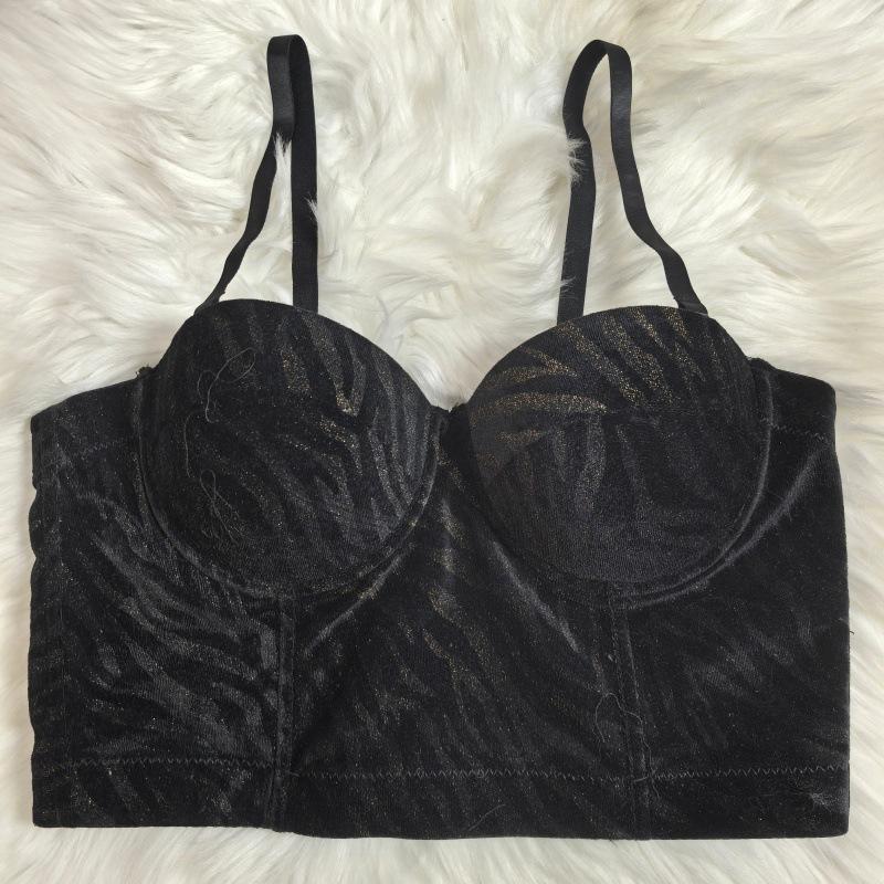 

Black dark pattern fishbone bra French sexy pure desire underwear adjustable type can be worn outside and corset inside 34