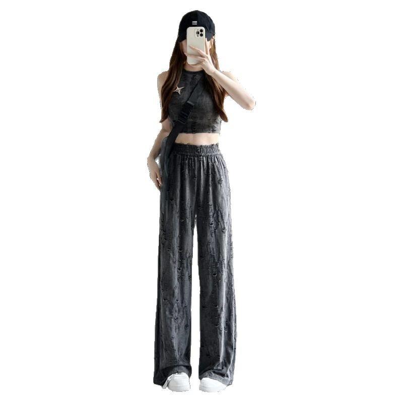 Wide Leg Pants Women's Summer Thin Design High Waist Loose Drape Casual Straight Pants
