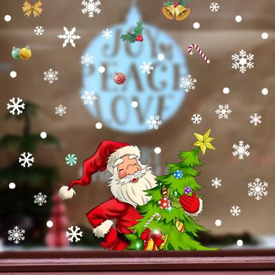 Home Window New Year Stickers PVC Cute Wall Sticker Christmas Window Stickers Kids Room Wall Decals Merry Christmas Decorations