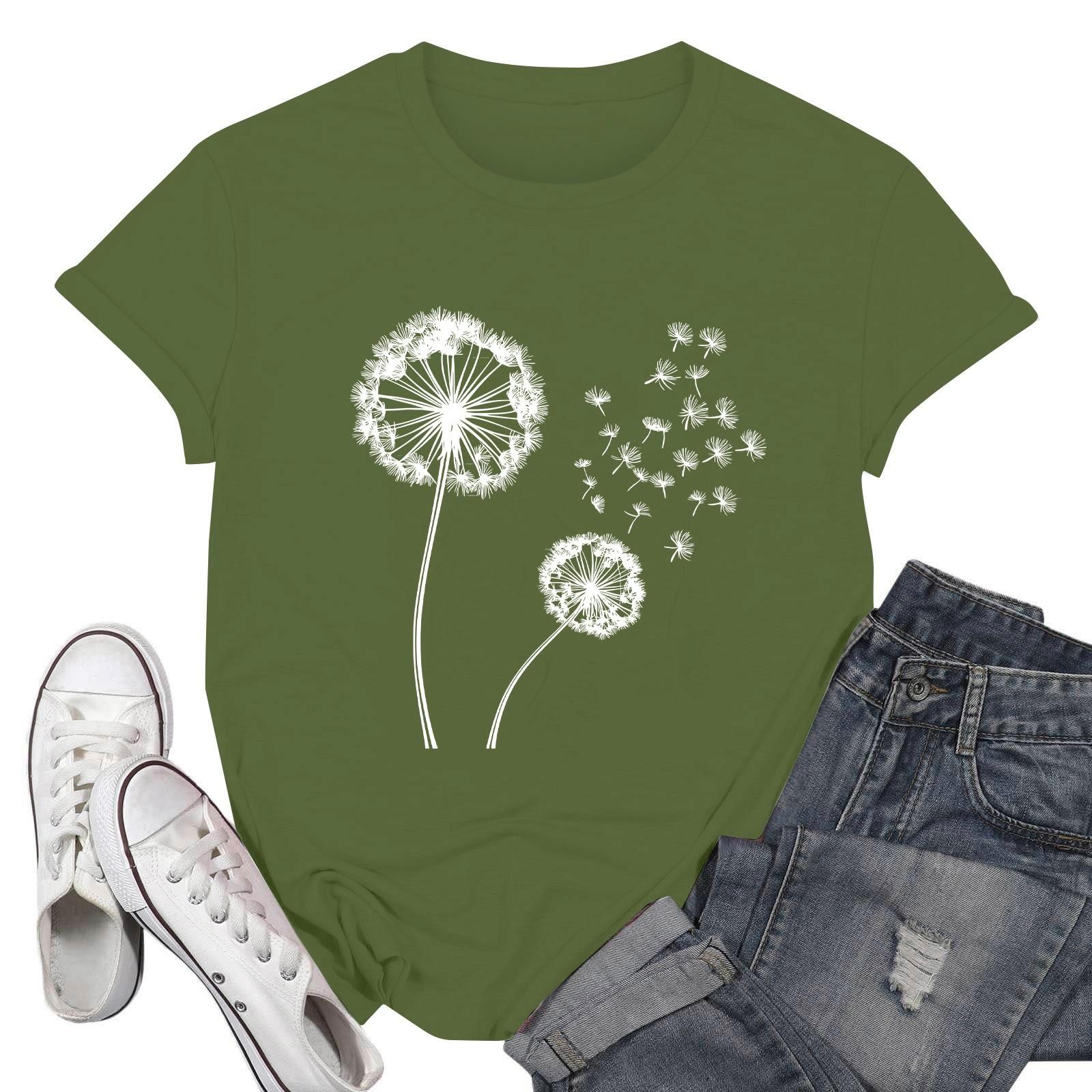 

Женские модные повседневные пуловеры с короткими рукавами и круглым вырезом с принтом L армия зеленый