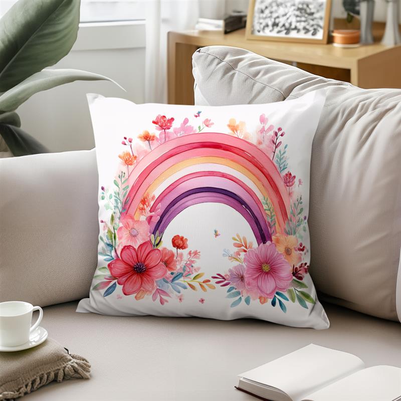 Pink Watercolor Flower Pillowcase Soft Plush Decor Cartoon Floral Plant Cushion Cover For Sofa Home Children Room Pillow Case