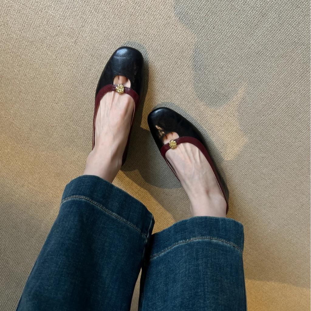 Fashion Flat Shoes for Women 2025 Spring and Autumn French Retro Shallow Mouth Round Toe Mary Jane Shoes Ladies Loafers Women