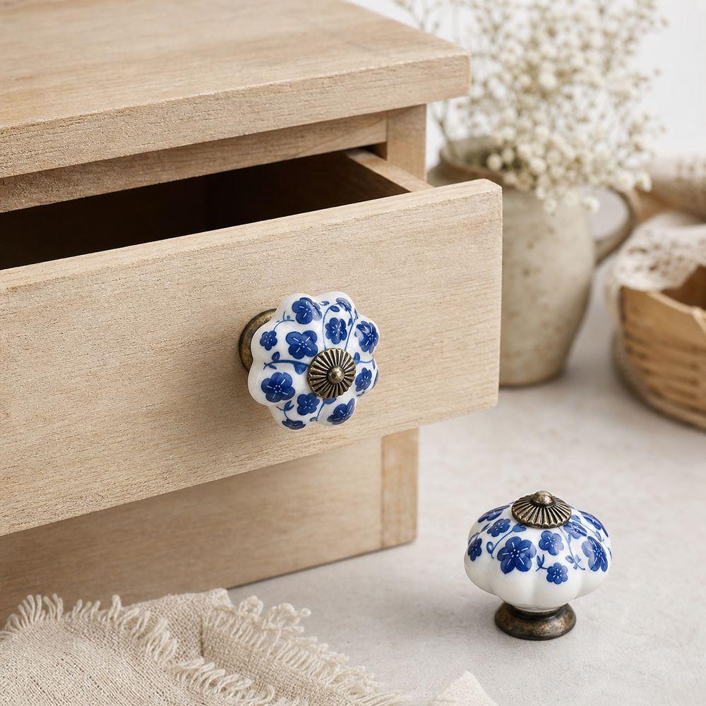 Pumpkin Shape Cabinet Door Knobs Floral Pattern Ceramic Cabinet Knobs Cupboard Door