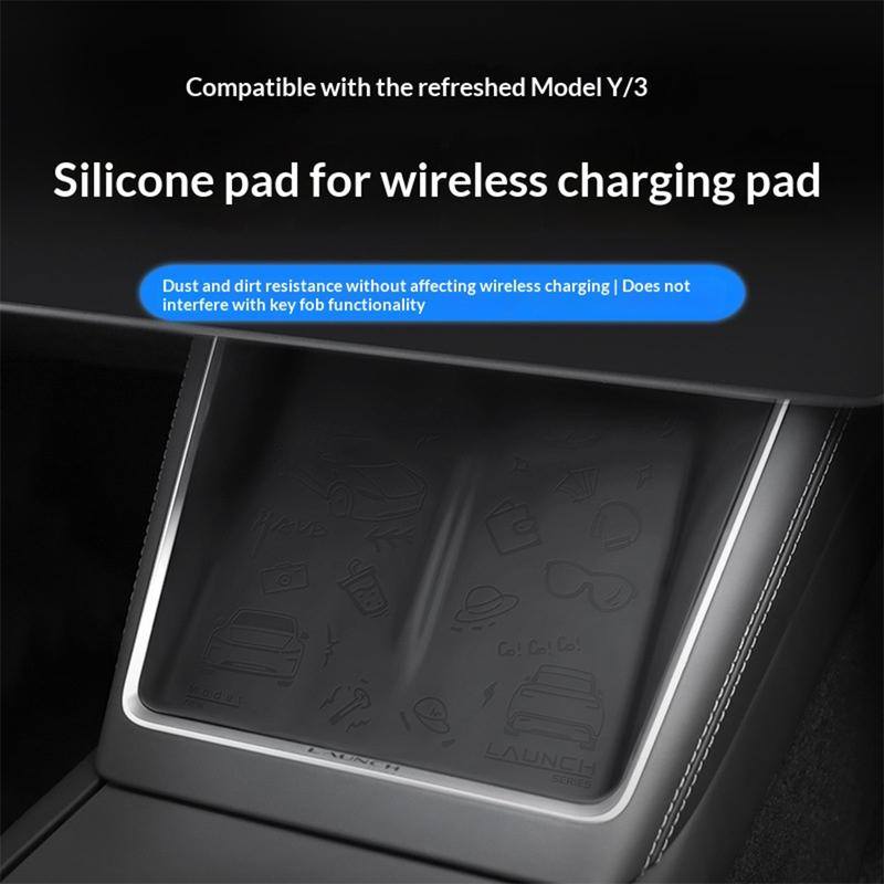 For Tesla Model 3 Highland Model Y Juniper Silicone Wireless Phone Charging Pad Central Control Charger Protector Pad Car Parts