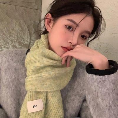 Korean Solid Color Wool Blend Scarf, Blue-Green, Unisex Autumn-Winter Neck Warmer