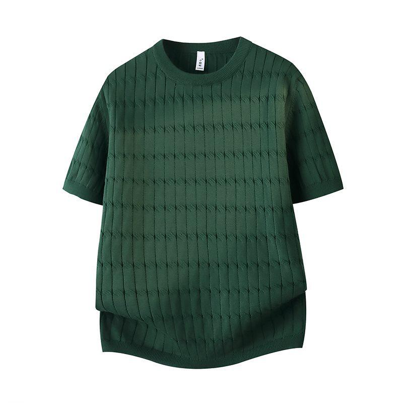 2026 Men s Ice Silk Textured Jacquard Striped Knit T-Shirt 2XL