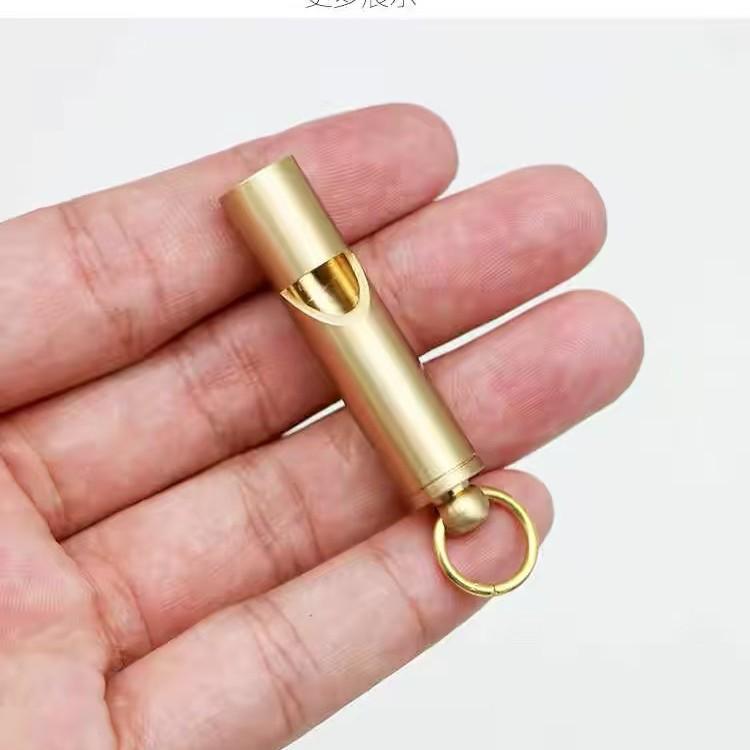 Handmade Brass Survival Whistle Keychain Pendant - Retro Yellow Pure Copper EDC Tool