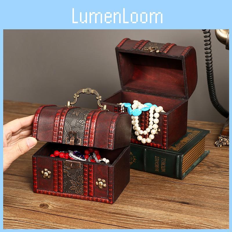 Wooden Box Jewelry With Lock For Dustproof Storage And Home Vintage Decoration
