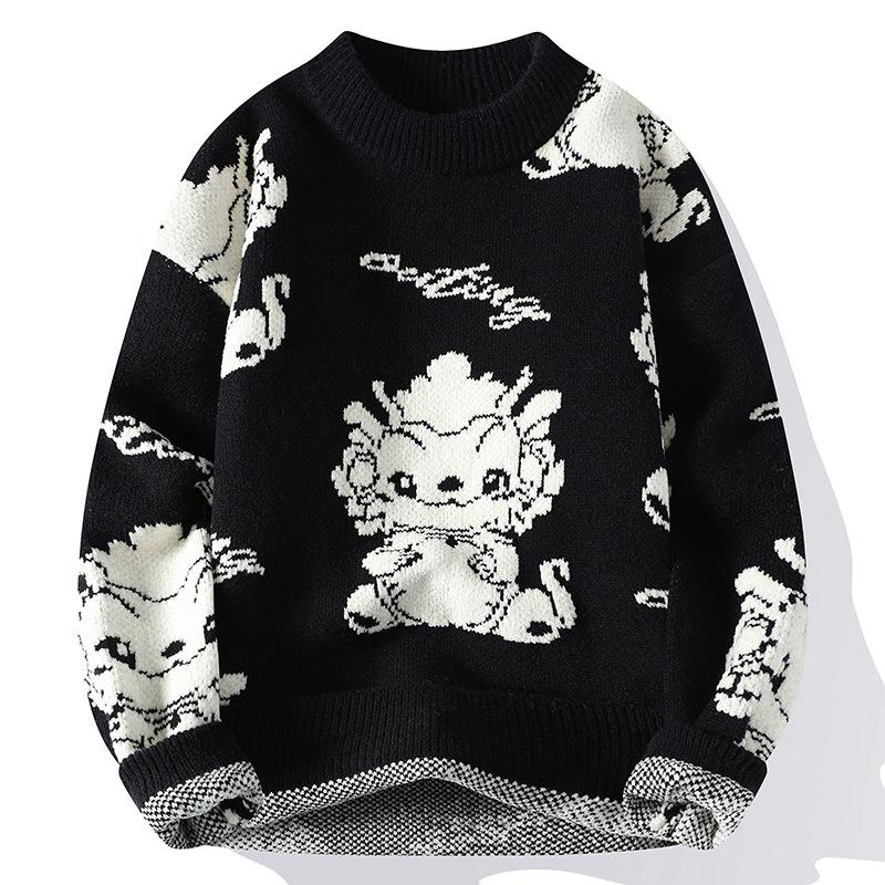 

- Новинка осени и зимы, китайский красный вязаный свитер, мужской утолщенный свитер M чёрный