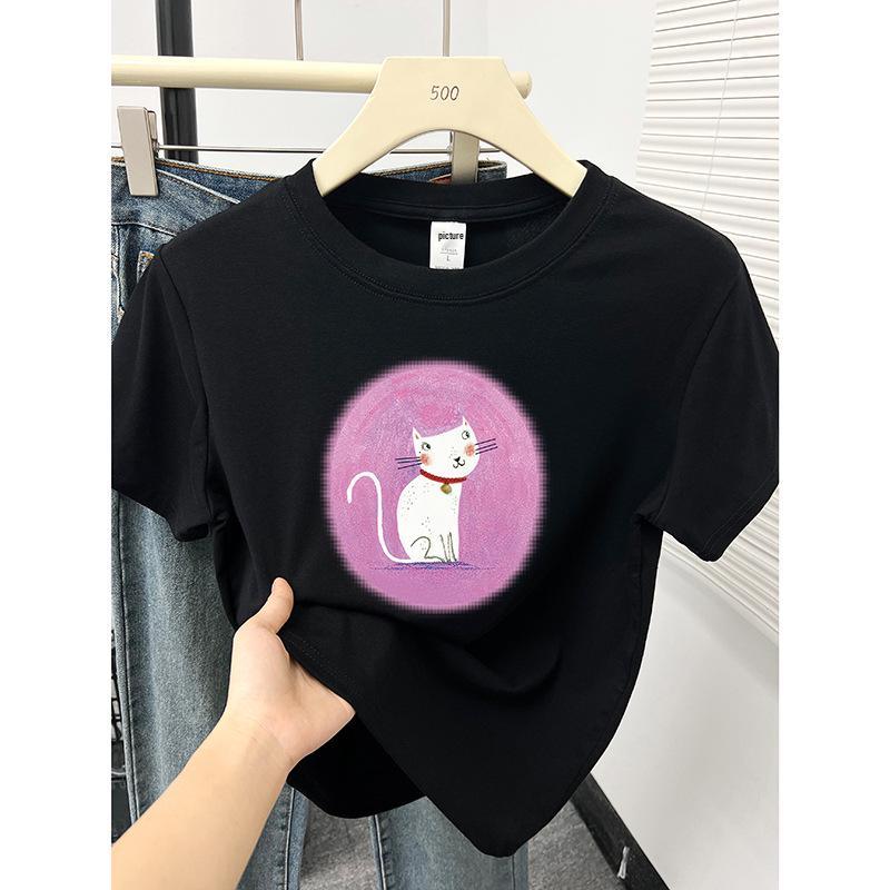 

Chic 2024 Women s Kitten Print Slim Fit Round Neck T-Shirt M