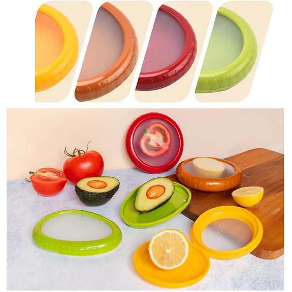 Onion Storage and Avocado Saver, 4pcs Silicone Fruit Storage Box, Multifunctional Fruit and Veggie Savers Containers Perfect for Lemons, Cheese,