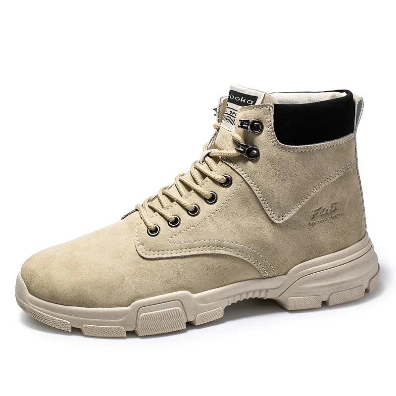 Herren High Top Lederstiefel Herbst Vintage Mode Atmungsaktive Motorrad-Knöchelstiefel für Herren Britischer Stil Schnürstiefel Botas Hombre