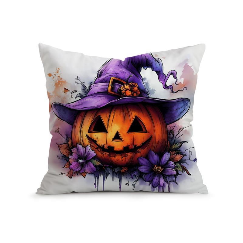 Home Decor Halloween Witch-Themed Skull & Pumpkin Pillows Pattern Cushion Cover Suitable For Sofa Bedroom Car Pillow Cover