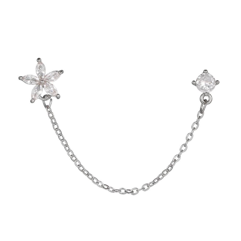 Silver Color Ear Bone Nail Earrings Stainless Steel Cartilage Earrings Chain Earrings  Jewelry Gift