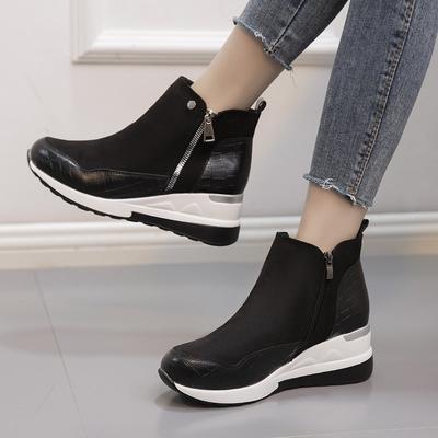 Cizme scurte pentru femei, retro, din piele moale, cu fermoar, cizme cu pană, pentru femei, toamnă iarnă, cu platformă, ghete, pantofi pentru damă