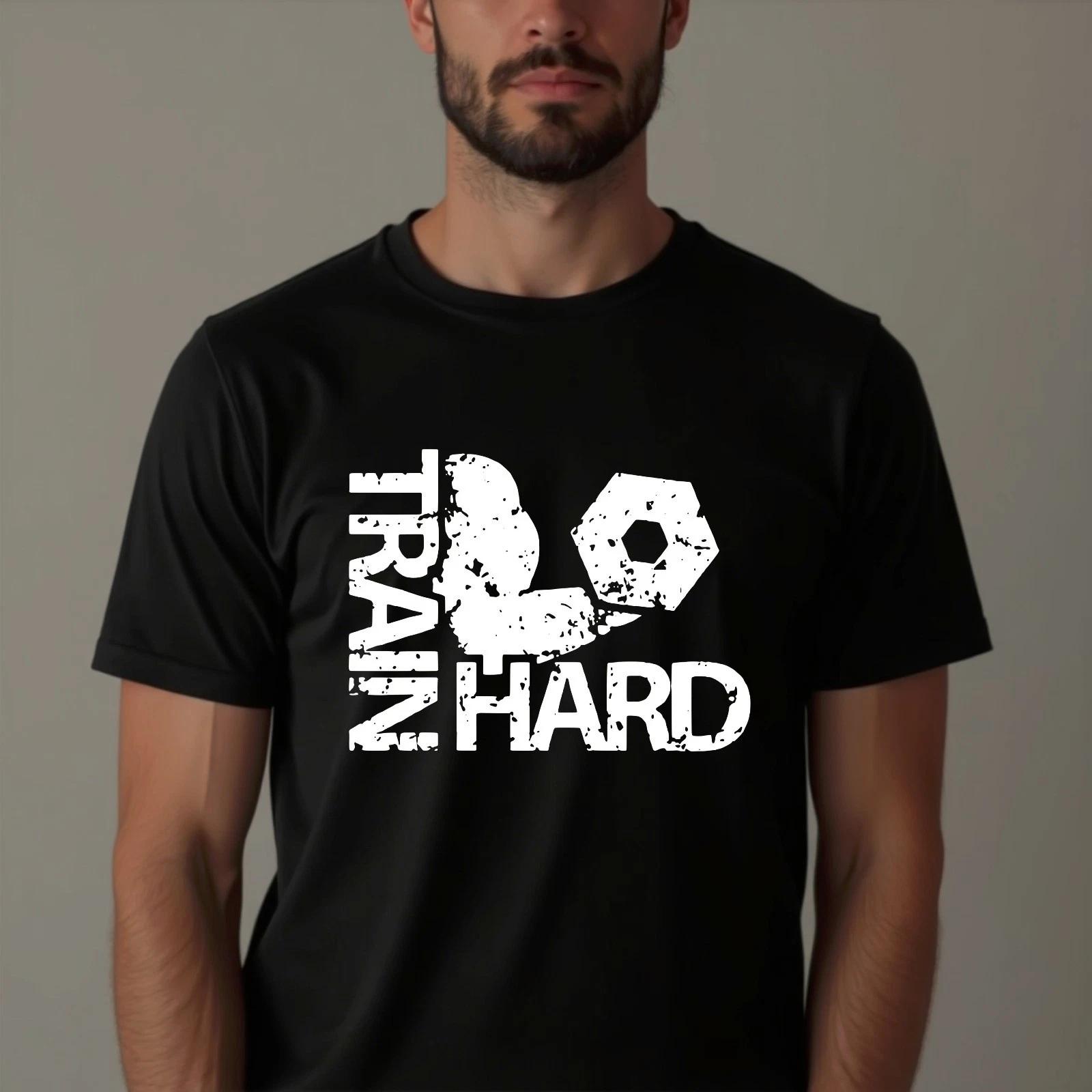 Тренируйся Усердно Мышечный Крой Футболка для Зала Бодибилдинг Фитнес Тренировка Мужской Топ M