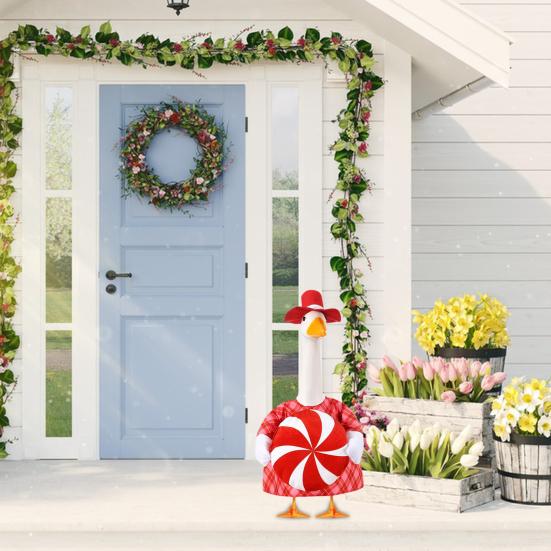 Christmas Goose Outfit Red Formal Hat And Checkered Goose Clothes Xmas Candy Porch Goose Costume for 23 Inch Lawn Geese Statue