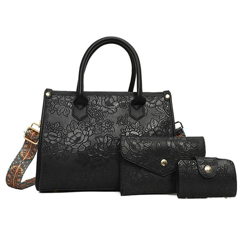 

Многофункциональная сумка 2025 года, новая модная женская сумка через плечо с тиснением, набор из 3 предметов и кошелька для монет 28*11*20cm чёрный