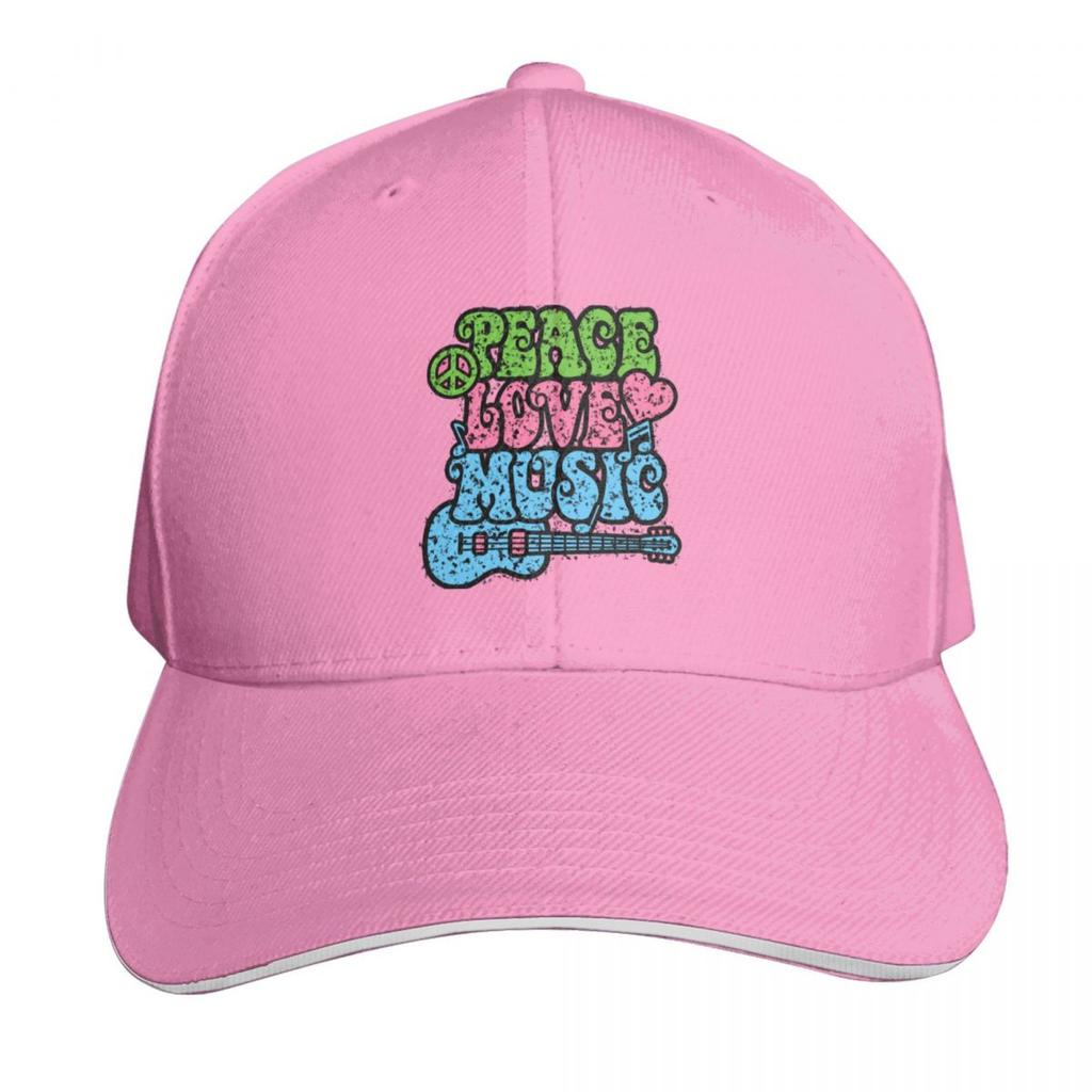 Peace Love Music Distressed Baseball Cap Cotton Twill Breathable Contrast Two Tone Brim Snapback Flat Bill